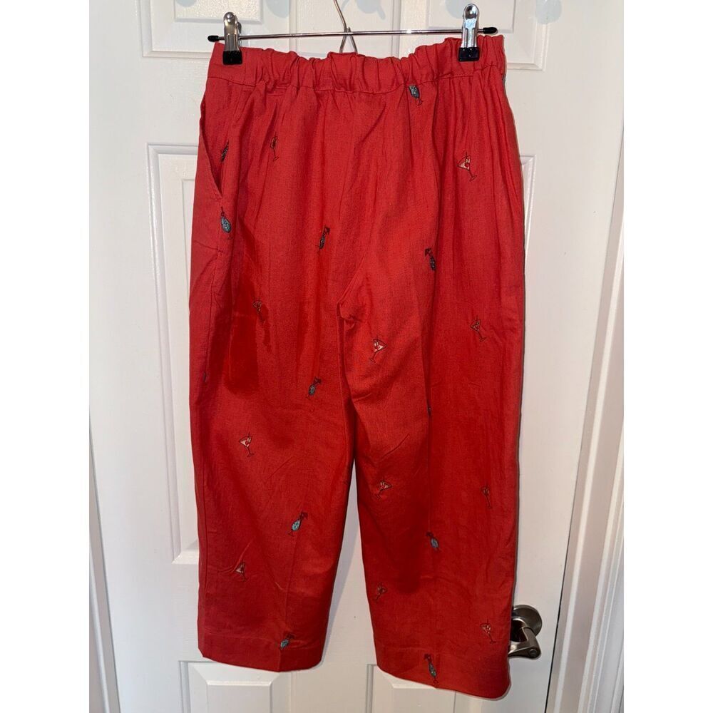 Sun Moda Resort Wear Capri Pants Red Coral Orange Embroidered Cocktails Sz Small - Picture 4 of 6